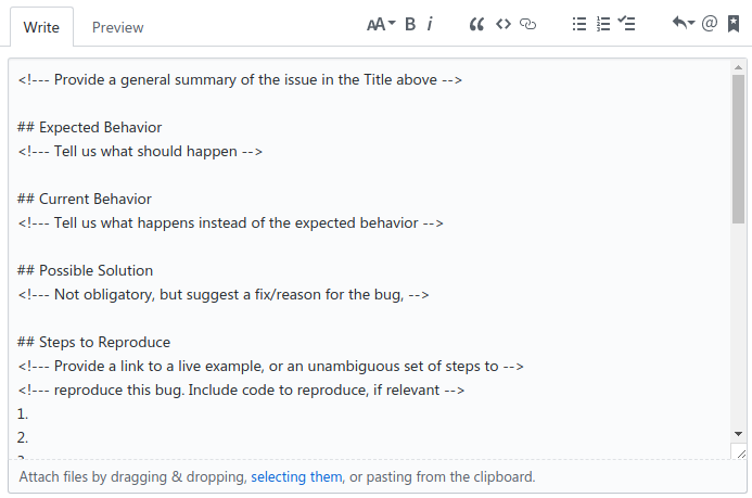A picture of the issue template